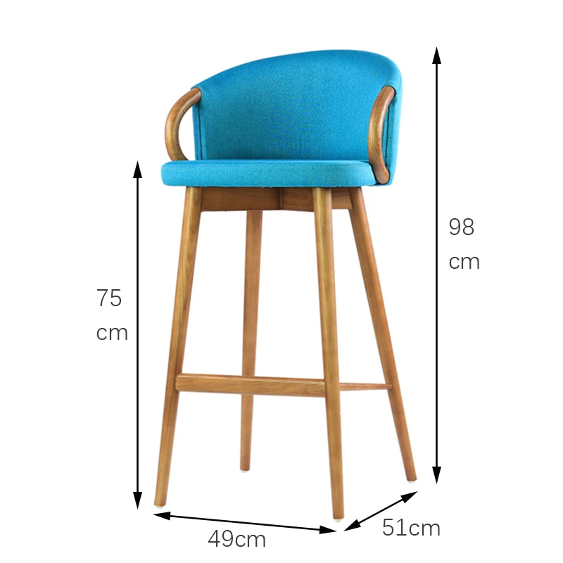 Modern Design Restaurant Bar Furniture Stool High Wooden Legs Fabric Linen Cushion Wood Arms Pub