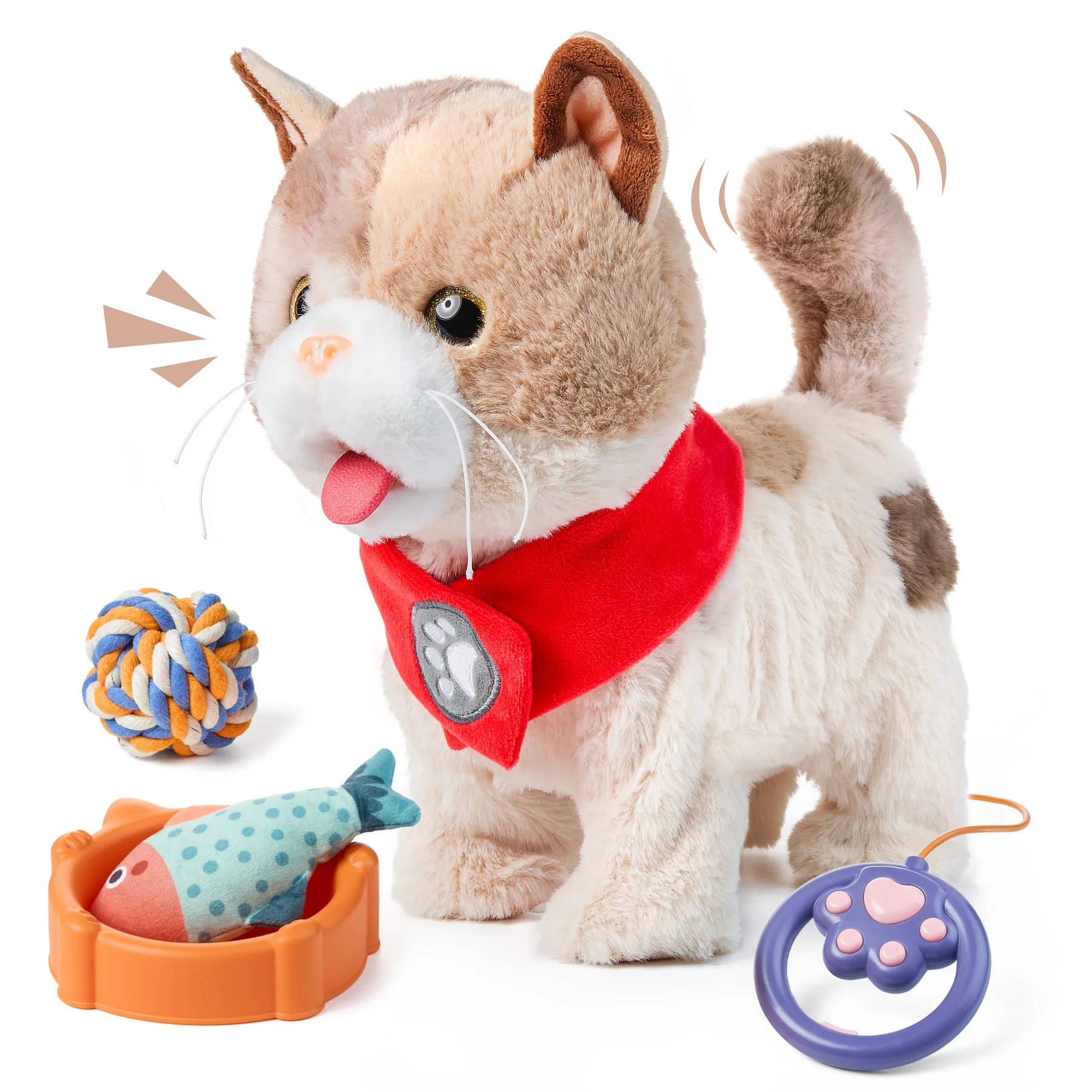 Tumama Kids Interactive Playing Time Toy Wagging Pet Cat Walking Plush Toys Leash Control Electric Kitty with Simulation Voice