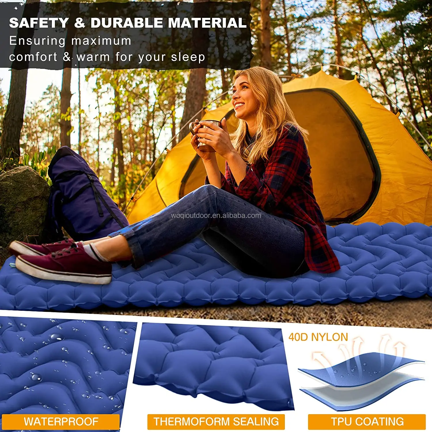Yuzonc Double Camping Sleeping Pad, Inflatable Camping Pad Foot Press Ultralight 2 Person Camping Mat With Pillow For Camping Hiking Traveling Backpacking Tent-Orange, Full In | Whizz Self-Inflating Pads