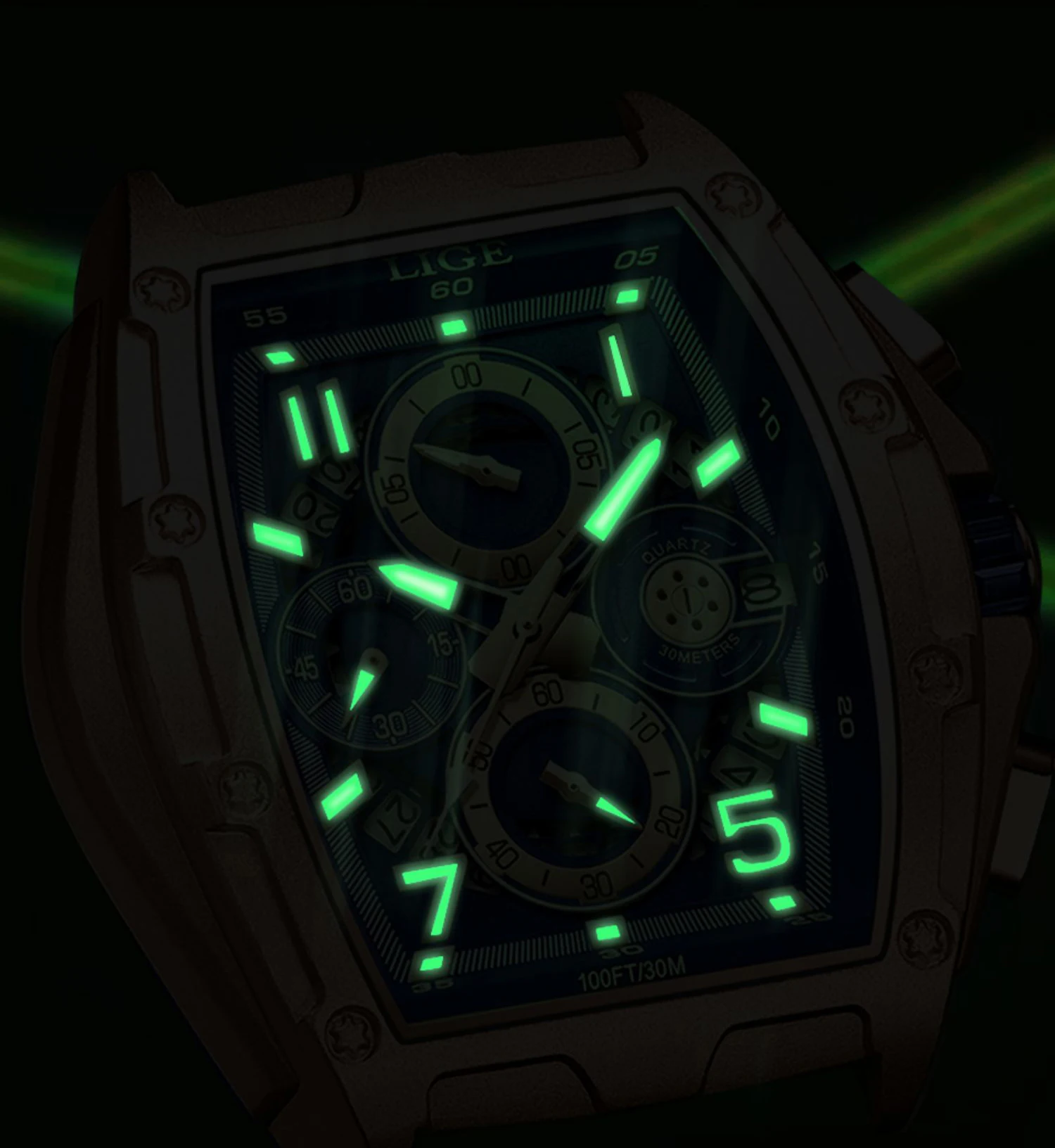 Watch for Men Automatic Skeleton Mechanical Square Big Face Dial Watch with Silicone/Fluoroelastomer Watch Bands