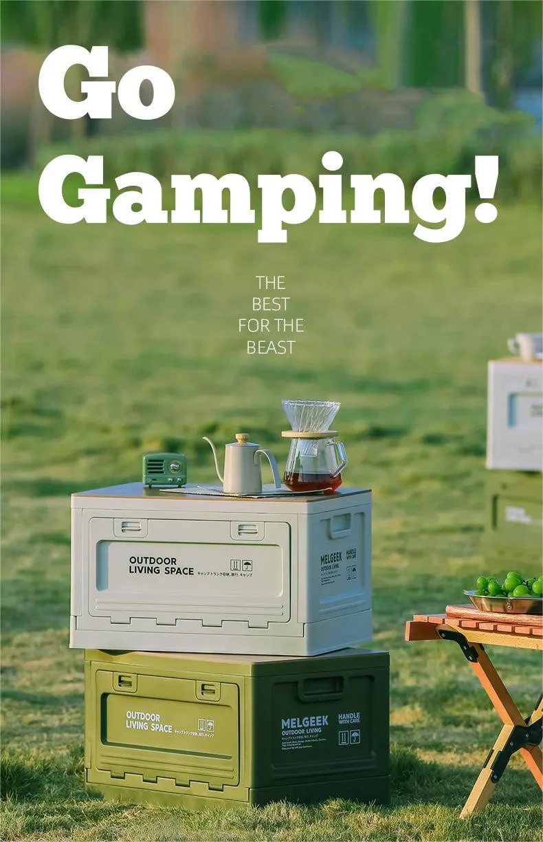 Collapsible Storage Bin With Lid 45l Outdoor Plastic Folding Storage