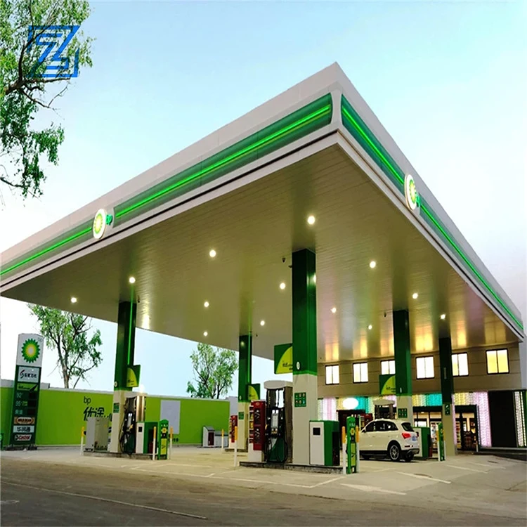 Custom Gas Station Canopy and Design Steel Accessories Led Canopy Frame Fuel Pump Gas Station