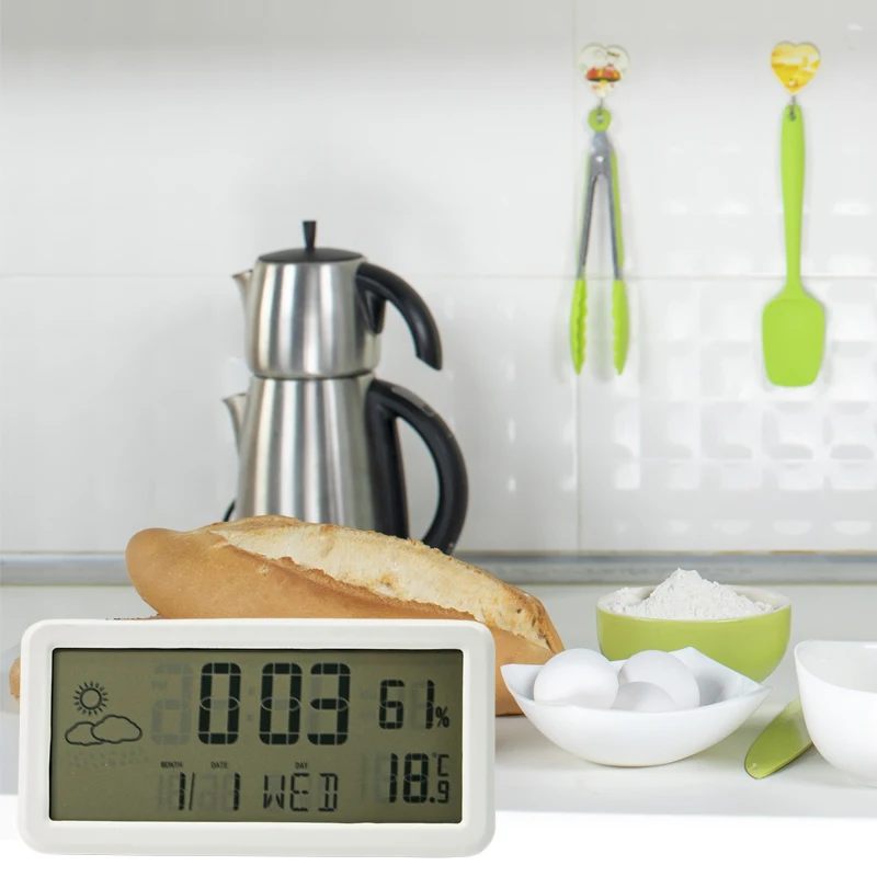 Factory Simple Desktop Table Electronic Digital LCD Desk Weather Station Alarm Clock Snooze Temperature Humidity