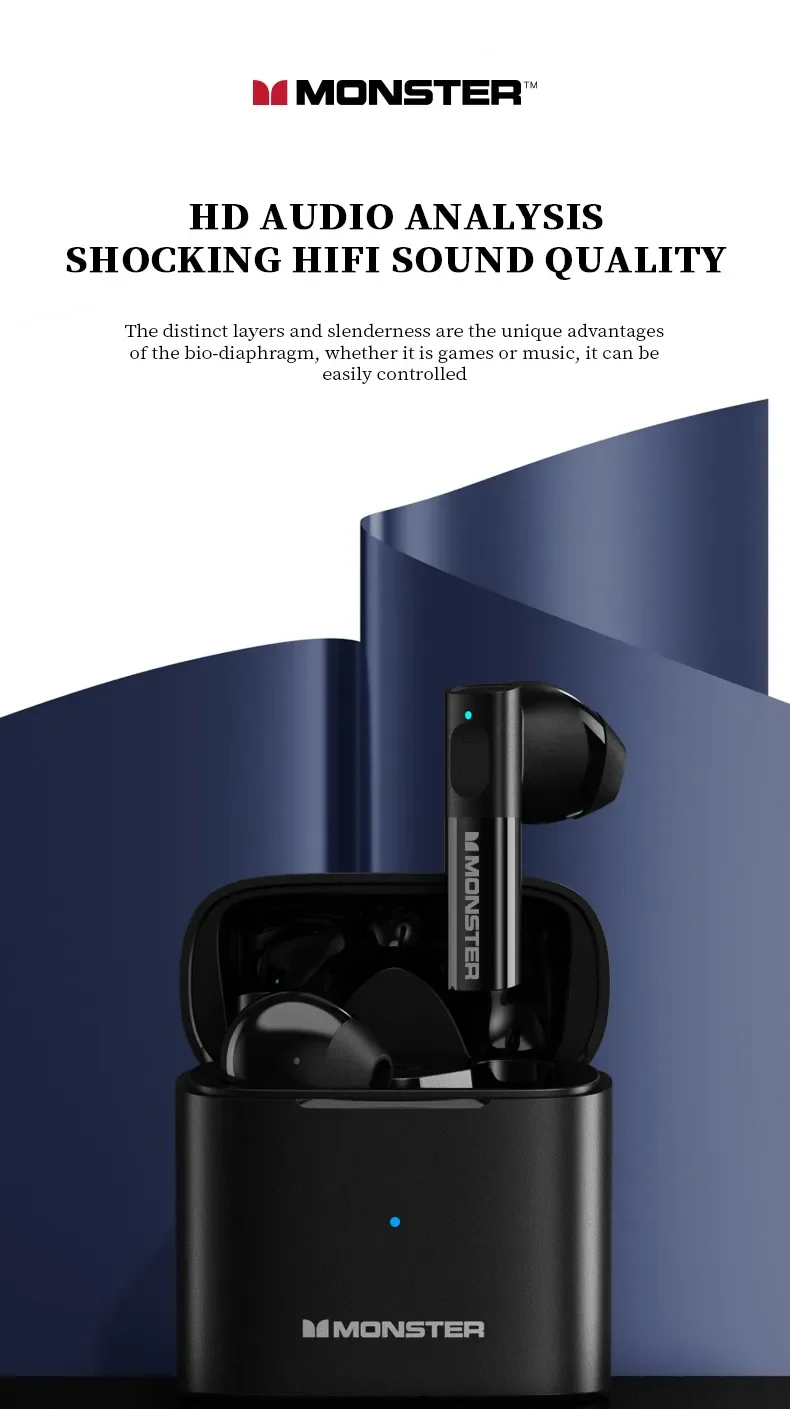 Monster Airmars XKT03 Earbud Gaming In-ear Earphone True Headphone Wireless ANC Call Noise Cancelling Wireless Headphones