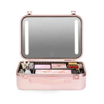 Travel Beauty Suitcase Organizer Box Vanity Storage Makeup Case Professional PC Wholesale Price New Cover Plain Pink 100 Pcs