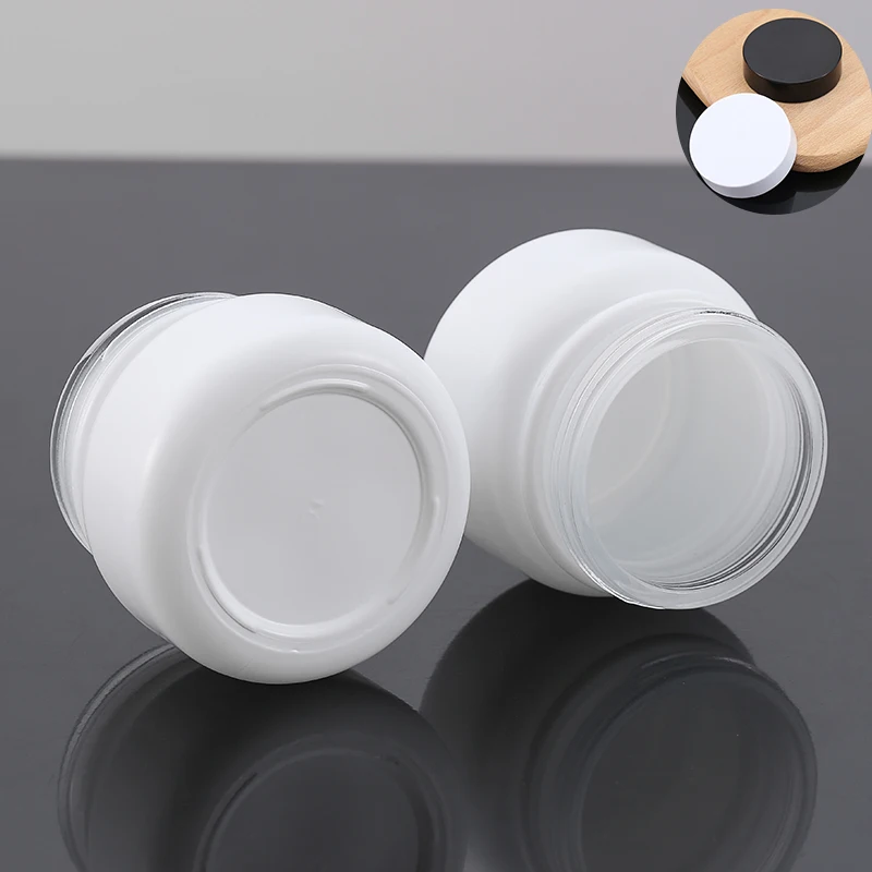 Cosmetic 50g Glass Jar Packaging White Empty Cream Jar Luxury Black Lid Eye Skin Cream Jar
