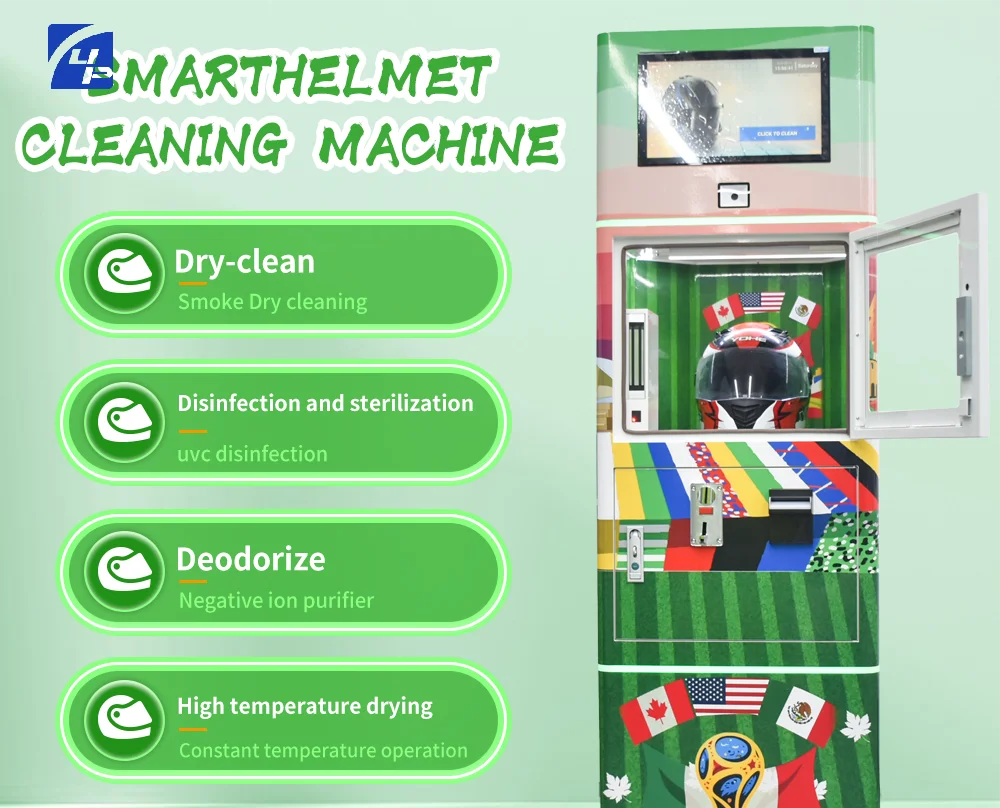 Производствена фабрика, патентована и персонализирана шлемова автоматична почистваща машина за продажба чрез автомати; автоматична машина за почистване на мотоциклетни шлемове за продажба чрез автомати