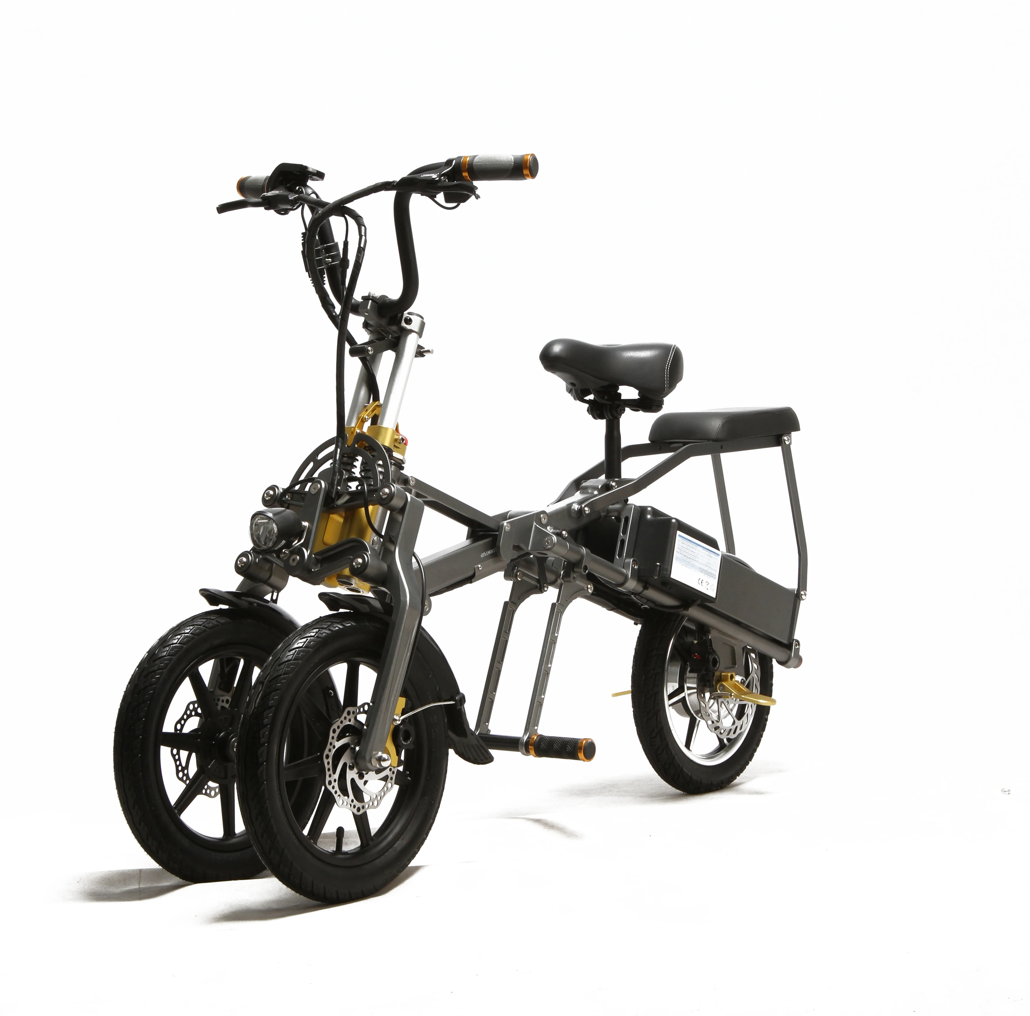  Triciclo eléctrico, Kawaii Small Wheels triciclo eléctrico,  bicicleta plegable de 14 pulgadas con 3 ruedas, manillar ajustable, cesta  de carga delantera y trasera, batería de 350 W, 48 V, 10 AH 