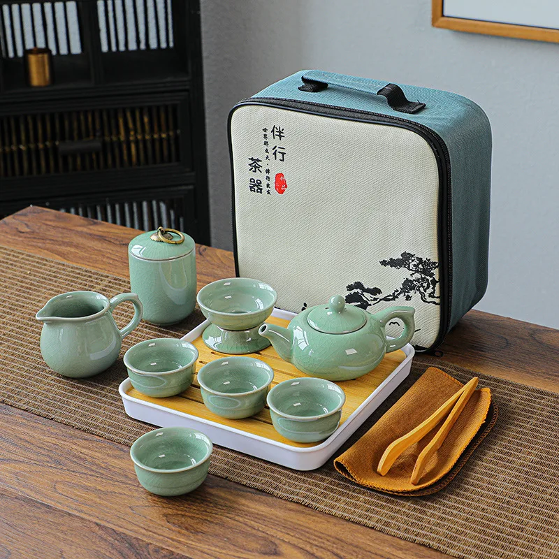 Custom Logo Portable Ceramic Teaware Set with Bag Teapot Travel Teaware, Gaiwan Tea Cups of Tea Ceremony Chinese Kung Fu Tea Set