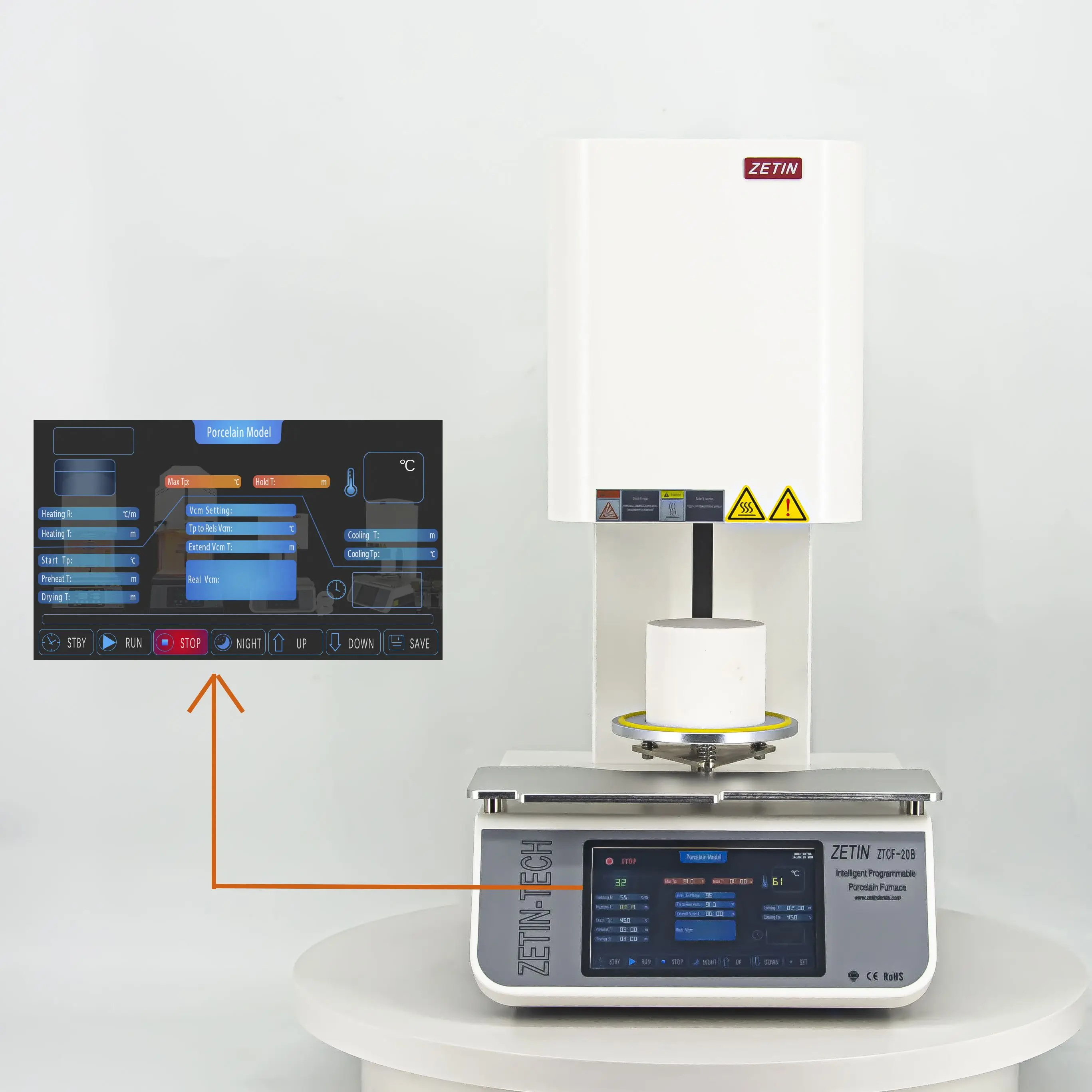 Zetin Dental Porcelain Press Furnace for for Firing Ceramic Materials of Teeth Color Screen Touch 1300 C Porcelain Furnace