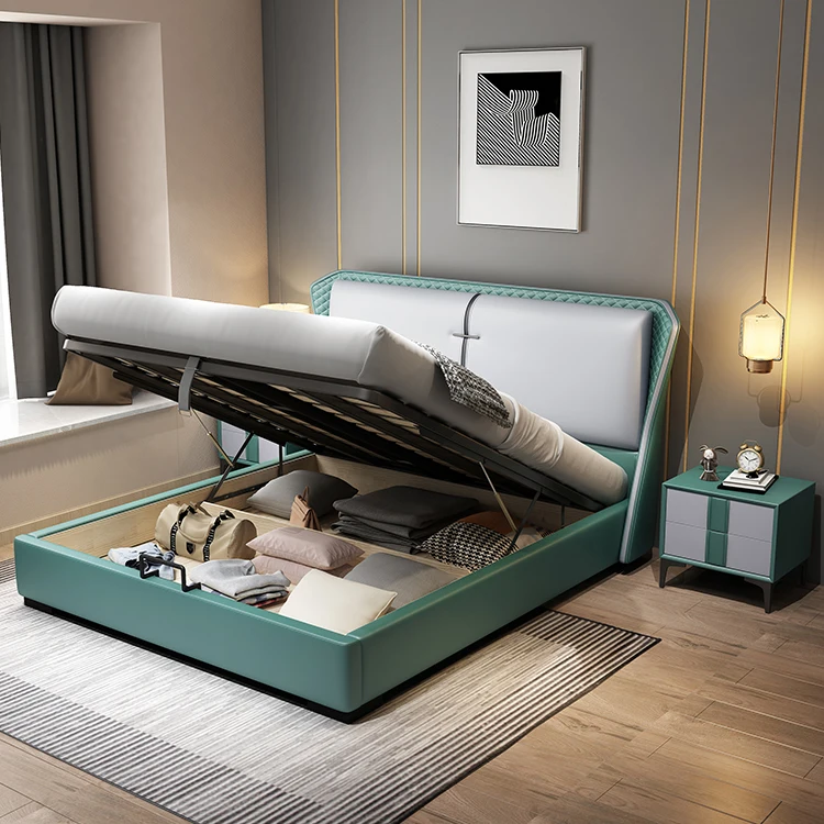 Роскошная кожаная кровать Airland с мягкой обивкой, современные комплекты мебели для спальни в отеле, домашние деревянные кровати большого размера с каркасом для хранения