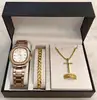 Reloj rosa blanco + accesorios dorados + caja