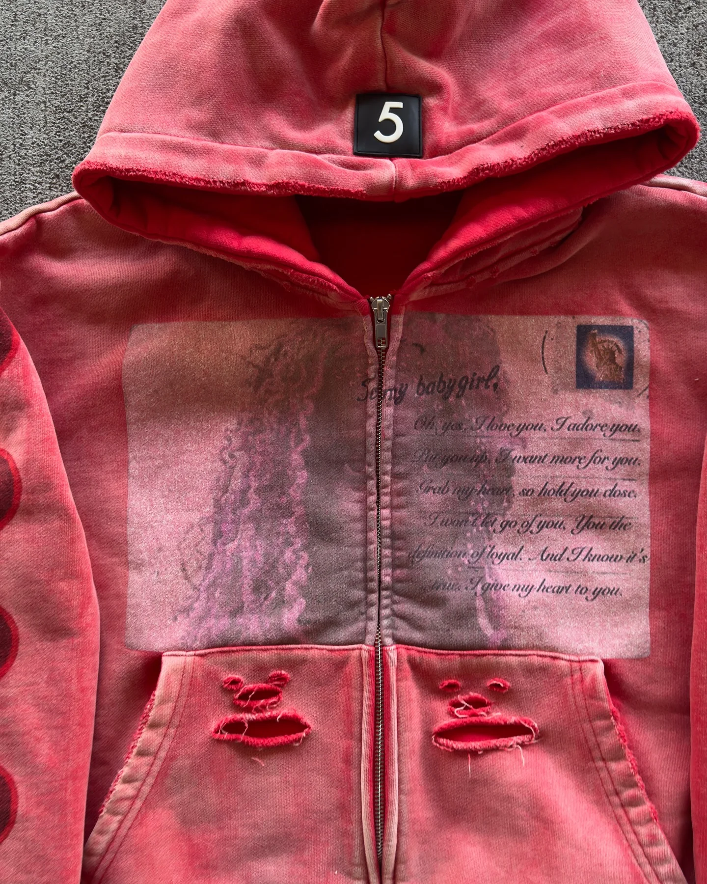 Cotton Hoodie Sets Print Distressed Hole Reverse Stitching Acid Wash Hoodie Applique Embroidery Sweatpants and Hoodie Set gallery 2