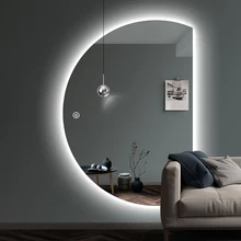 Smart Half Moon Bathroom Mirror With Led Light Touch Screen Bath Mirrors For Hotel Semi Circle Light Up Mirror