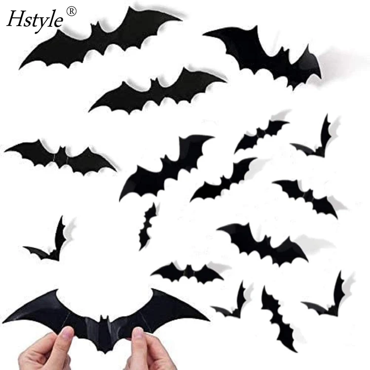 Hallowmas Party Supplies Scary Bat Sticker for Home Decor DIY Window Decal Bathroom Indoor 120 Pack Halloween 3D Bats Decoration 