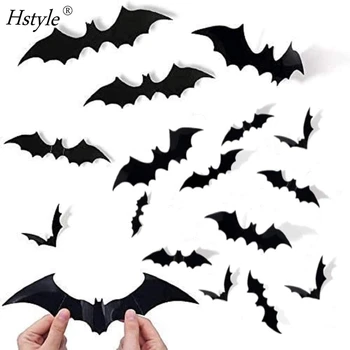 120 Pcs 3D Bats Stickers Halloween Party Supplies Waterproof Scary Bats Wall Decor DIY Home Window Decor HS503