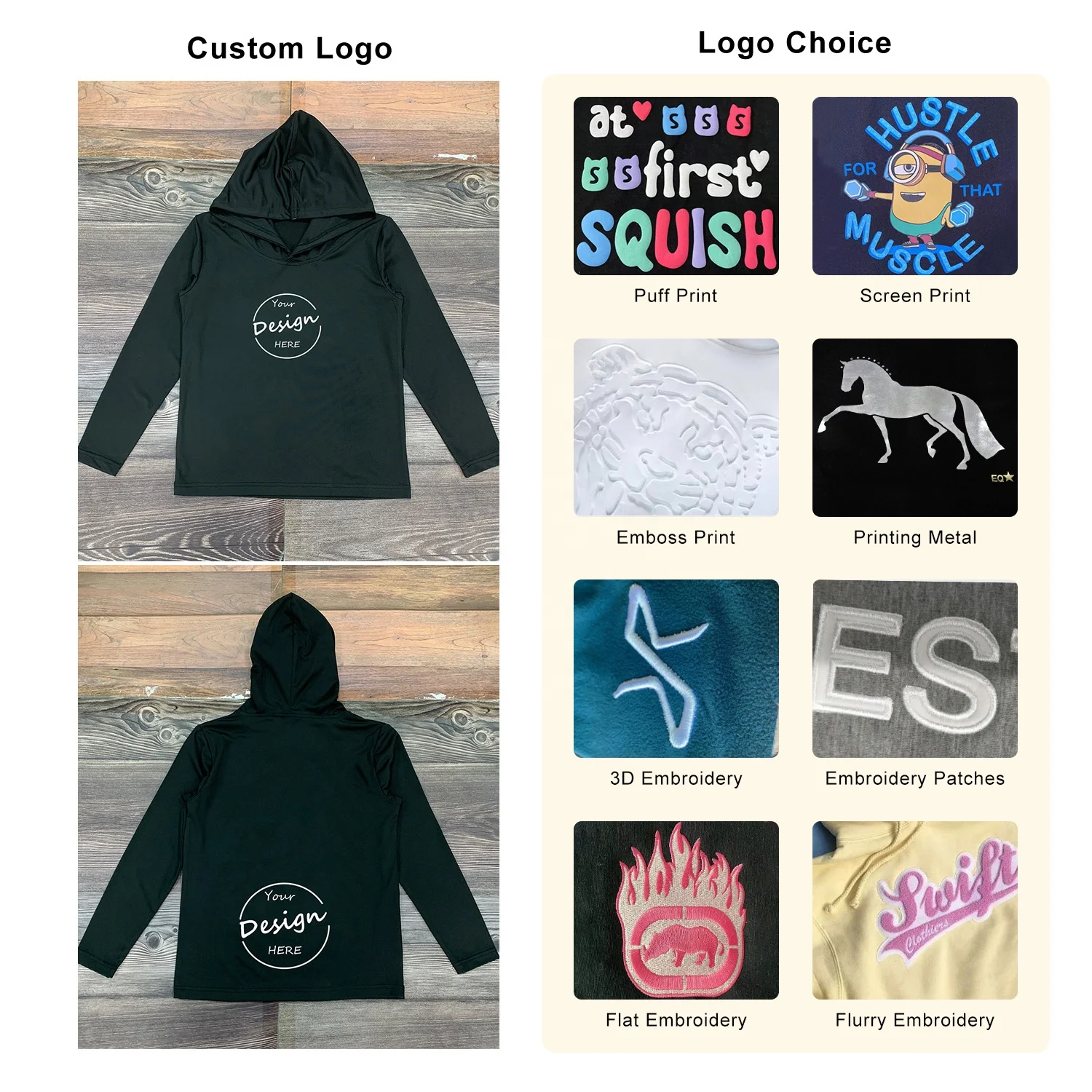 JL33E Lightweight Blank Long Sleeve Quick Dry Black Hoodie Fishing Shirts