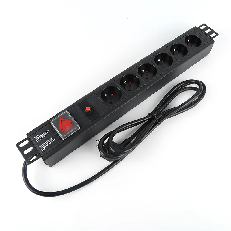 19 inch 6 Ways France power distribution unit PDU Socket with switch and overload protector