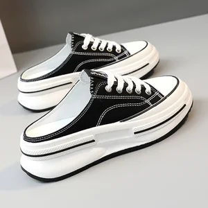 ZY5705 New Half Slippers Women's Canvas Shoes 2023 Summer Trend Baotou Breathable Thick Sole Increase