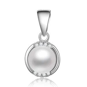 POLIVA Simple Design 925 Sterling Silver Pendants Rhodium Plated Freshwater Mother of Pearl Pendant