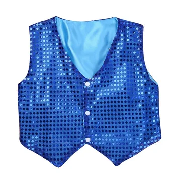 Children Shining Clothes Boys Choir Students Stage Performance Costumes Kids Hip-hop Jazz Dance Glittery Sequined Vest Waistcoat