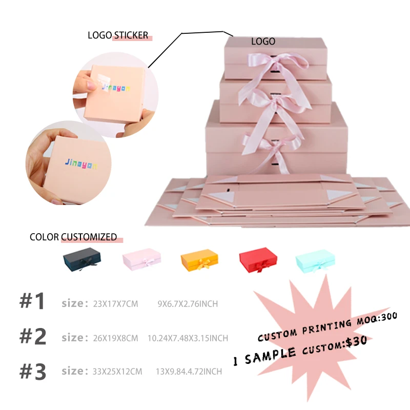 Custom Pink Gift Boxes With Ribbon Folding Gift Boxes With Magnetic Closure for Presents Package Box for Gift