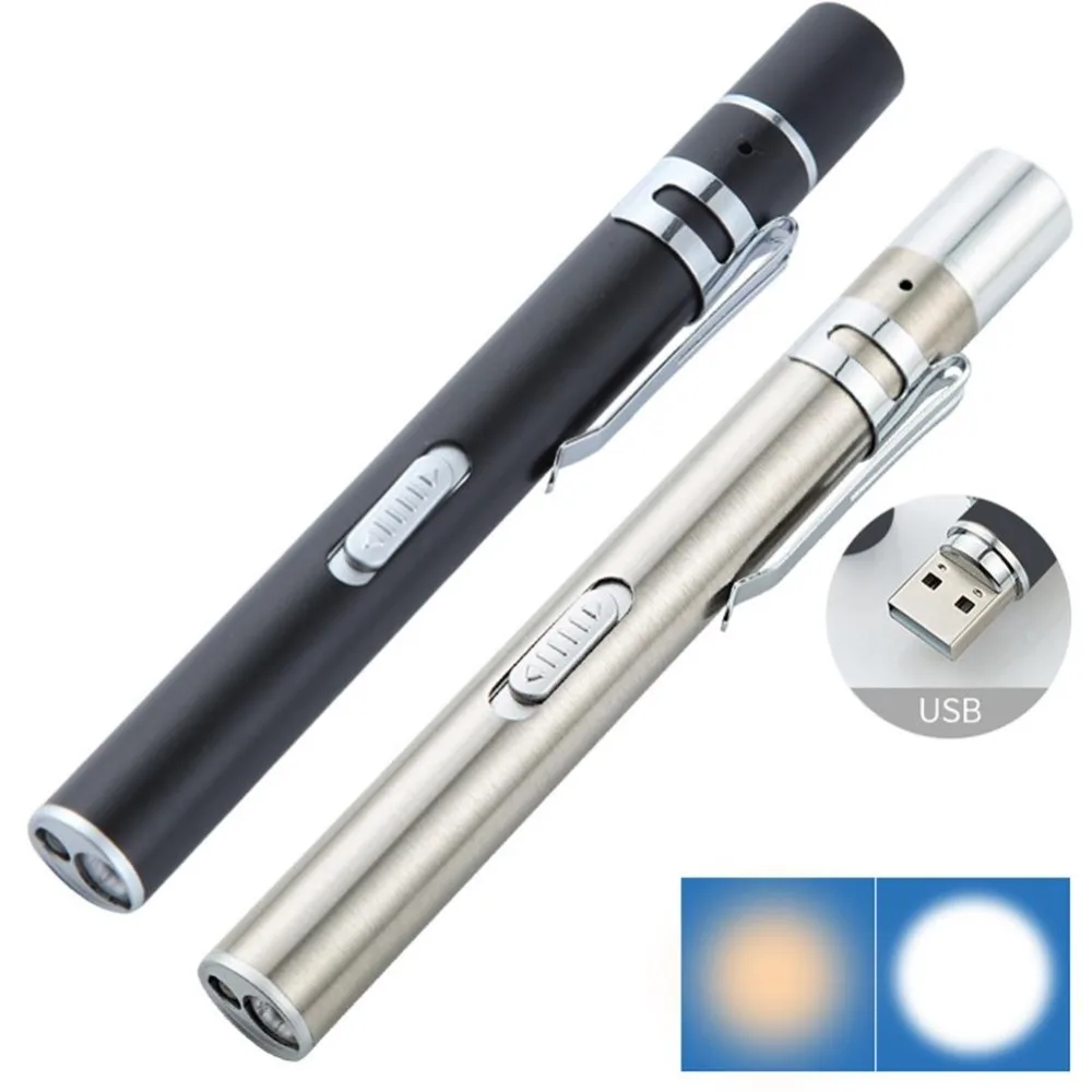 HK Medical Pen Light USB Rechargeable Energy-saving Flashlight LED Torch Hot 