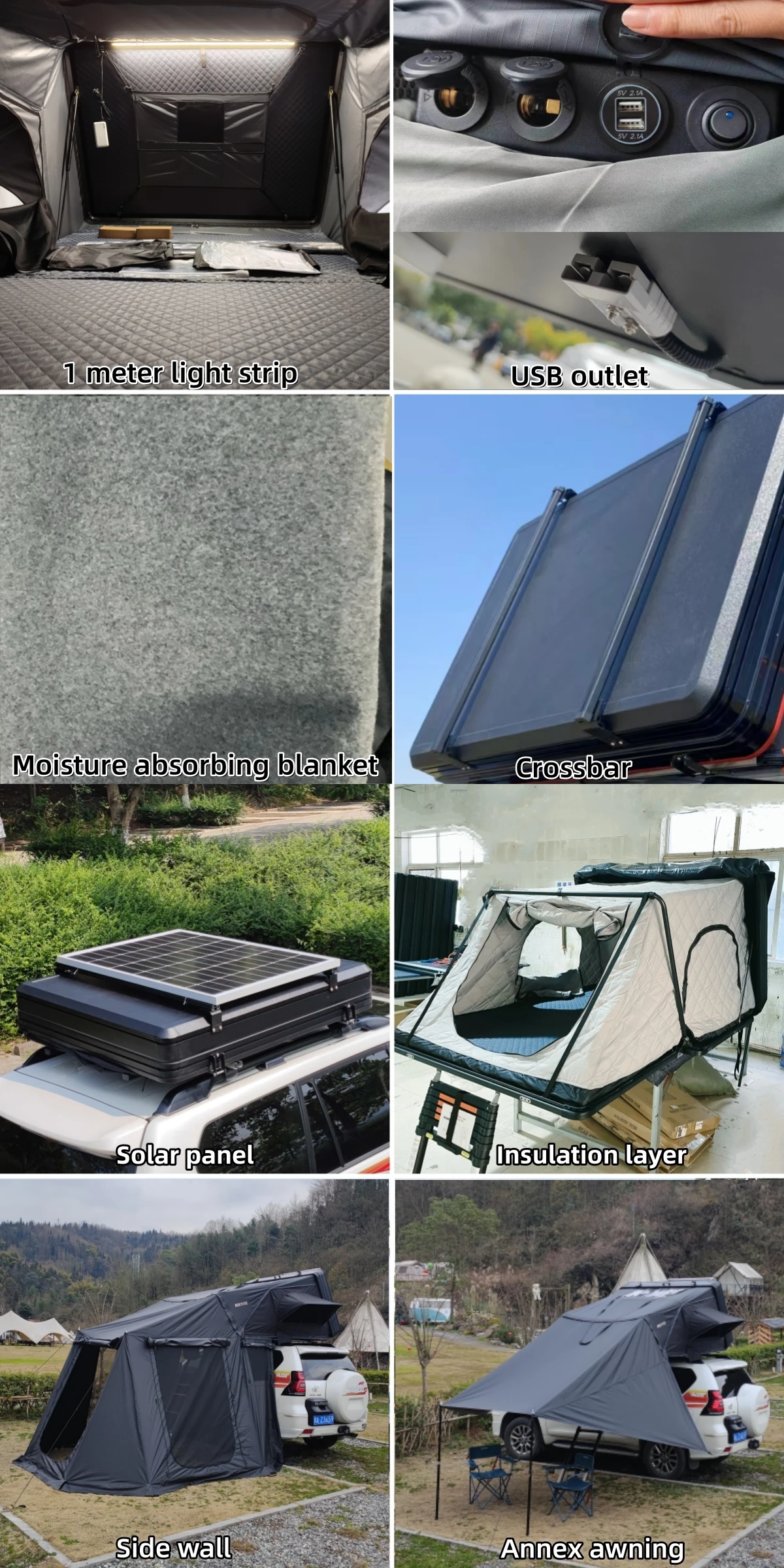 Large 3-4 Person 210x160x110 CM Roof Top Tent with 320g Polyester Cotton Canvas for Outdoor Camping