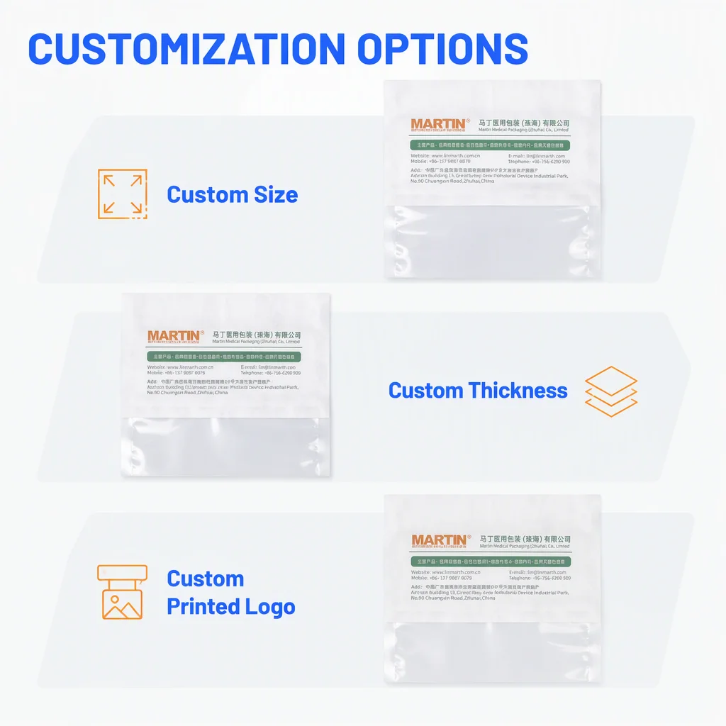 Custom Printed Tyvek Header Pouch Compatible with EO & Gamma Sterilization