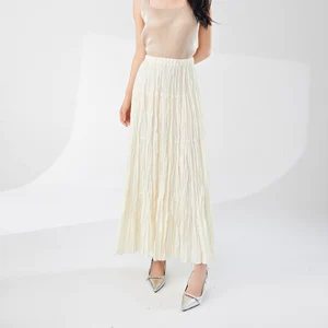 Women's High Quality A-Line Pleated Skirt Large Size Summer Fashion Print Decoration Elastic Waist Loose Long Design