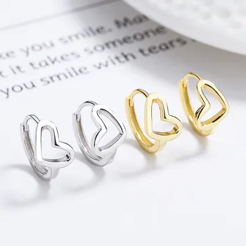 fashion minimalist jewelry 925 sterling silver simple hollow love heart gold plated hoop earrings for women Valentine's Day