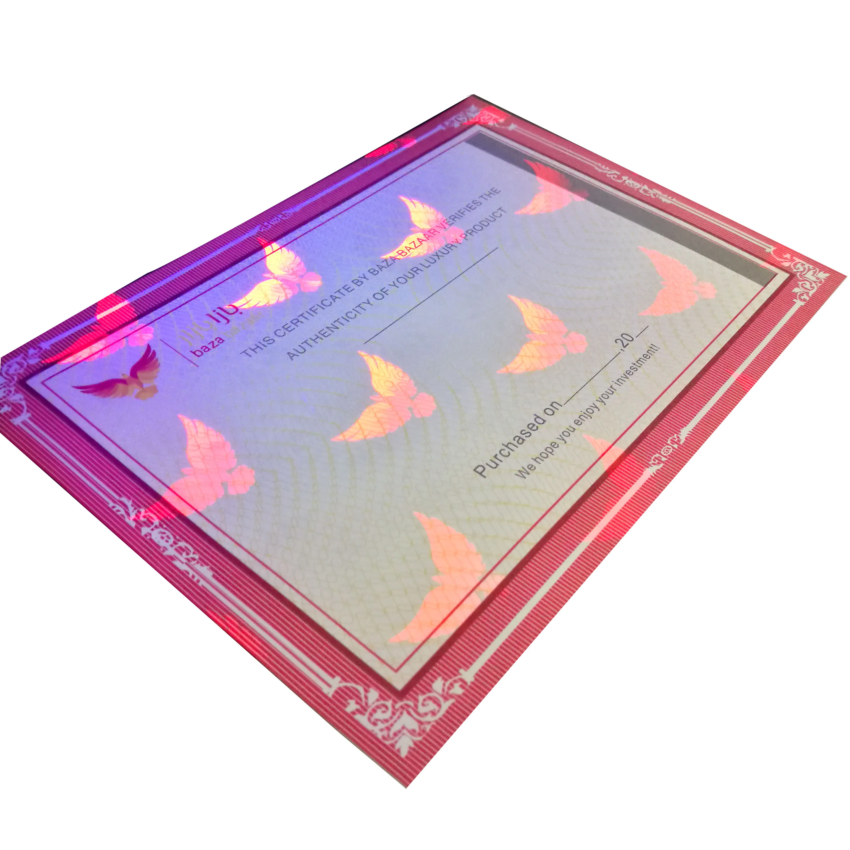 Security Certificate UV Invisible Numbers Hologram Printing Embossing Finish for Poster Art Coated Offset Paper