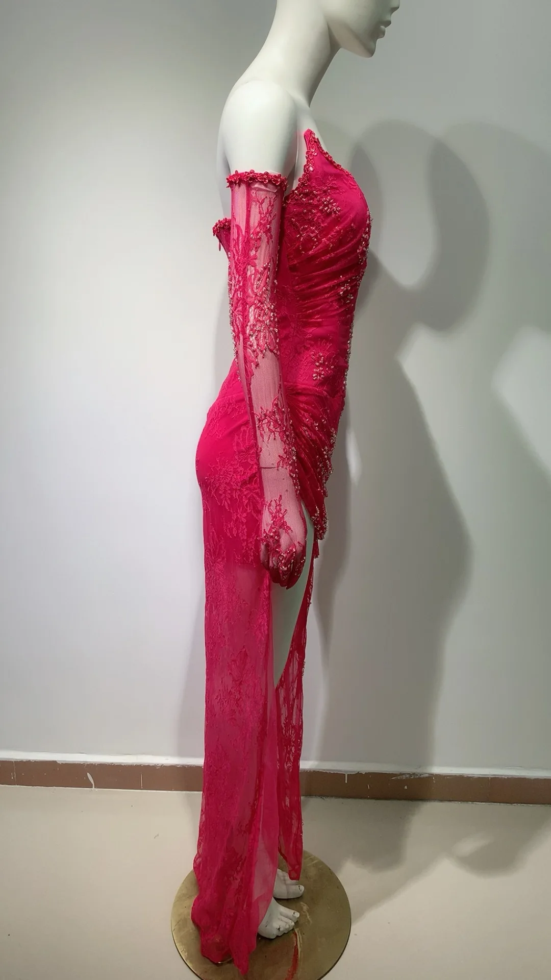 sexy lace birthday dress Sexy Mermaid Spaghetti Straps Sleeveless Lace Pink Prom Dress Birthday  Outfit fg4746