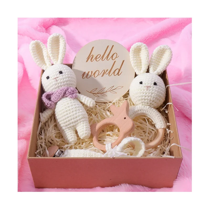 Wholesale Knitted Cute Baby Comfort Doll Rabbit Crochet Animal Toys Handmade Bunny Plush Toys