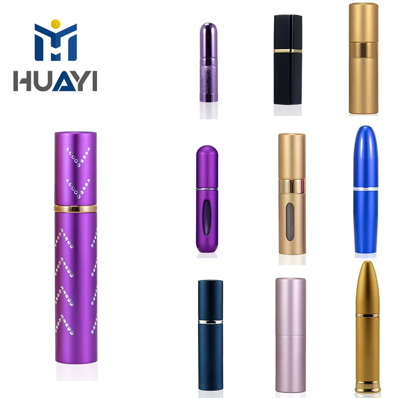 Косметическая упаковка HUAYI от производителя, алюминиевая внешняя стеклянная внутренняя цветная индивидуальная бутылка для парфюма 15 мл с атомайзером