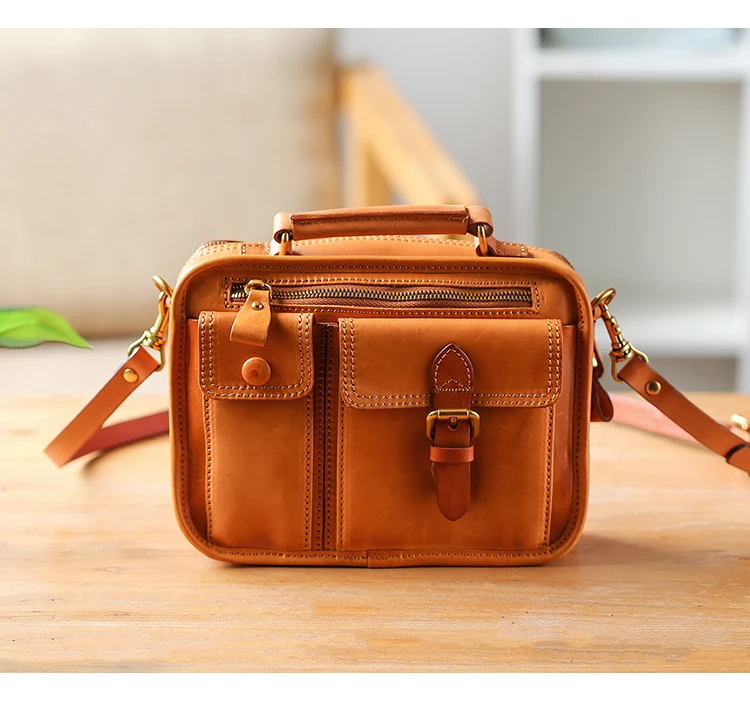 European and American retro fashion vegetable tanned leather messenger bag handbag ladies small square bag shoulder bag