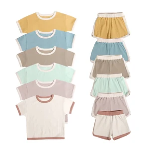 Various Colors Available Children Clothes Summer Organic Ribbed Elastic Waistband Newborn Baby Girls Boys Sets