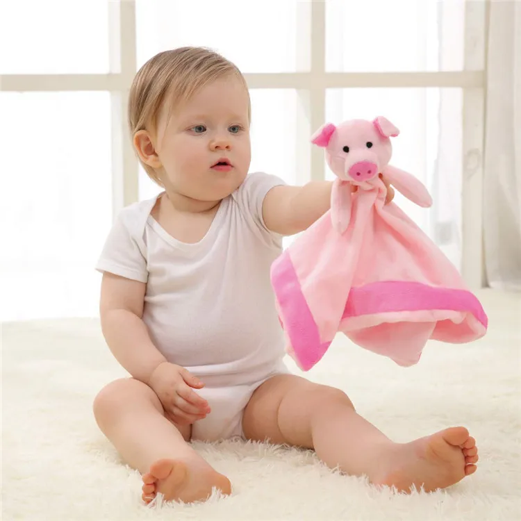 OEM Organic Muslin Pig Shaped Soft Plush Cute Newborn Baby Gift Set Baby  Comforter Security Blankets