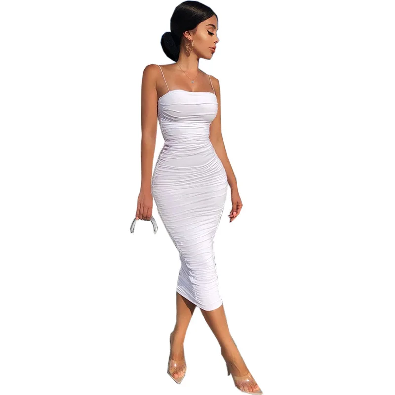 2 Layers White Summer Dress Women Elegant Ruched Maxi Pink Party Long Dress  Sexy Dresses Woman Party Night