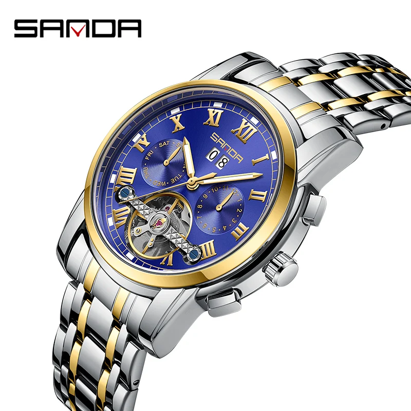SANDA 7006 Elegant Custom Brand Man Mechanical Watch Stylish Stainless Steel Band Waterproof Date Display Character Business Wri