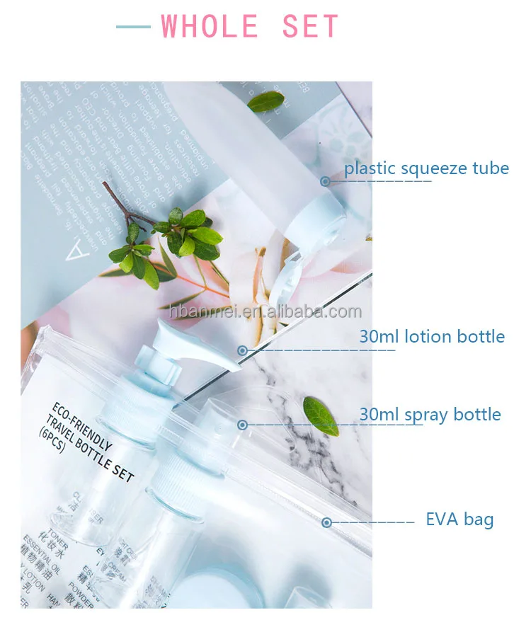 Travel Cosmetic Bottle Set Pink Blue Refillable Pocket Size Mini Bag