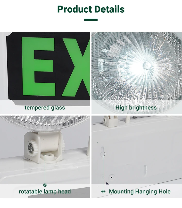 Indoor Adjustable Double Heads Rechargeable Emergency Light Fire Exit Sign Emergency Portable Light