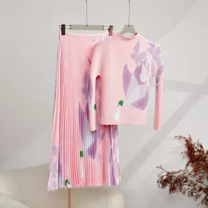 2025 New Fashion Miyake Pleats Skirt Set Trendy Top & Pleated Skirt 2-Piece Set