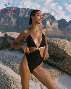 Custom Halter Swim Suits Women Shiny/shimmer One Piece Swimsuit