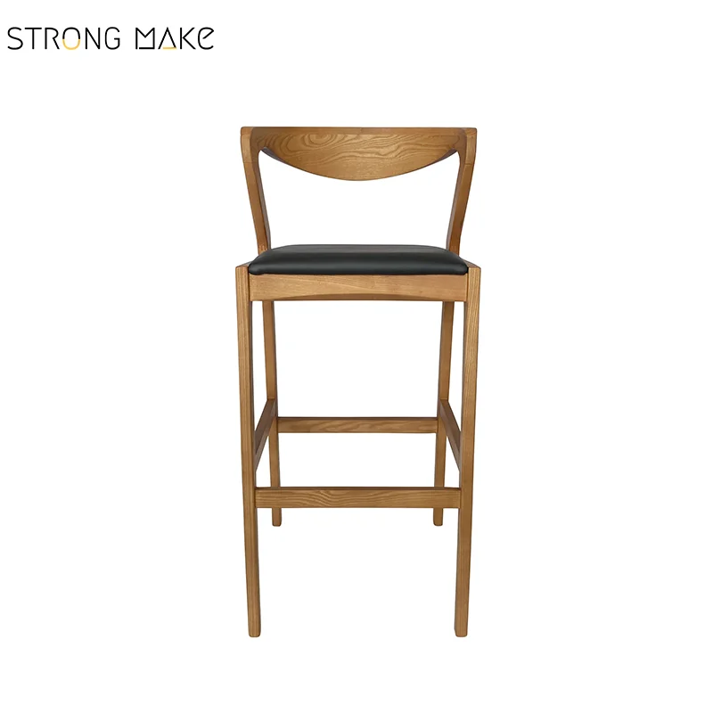 Mid Century Leather Bar Stool Solid Wood High Chair Wooden Kitchen Counter Stool Commercial Bar Stools for Bar and Restaurant