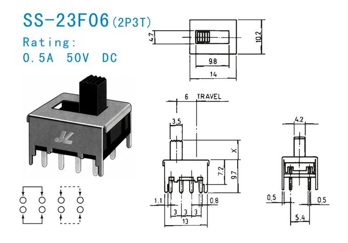 SS-23F06 10 Pin Vertical Mini Home Switch Free Sample Electrical Slide Switches Manufactured in China
