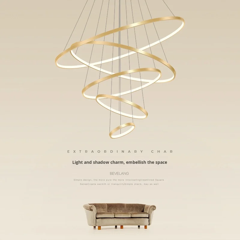 Lampu gantung LED kreatif moden untuk ruang makan dan ruang tamu lampu meja cincin besar bergaya sangat ringkas saiz sederhana