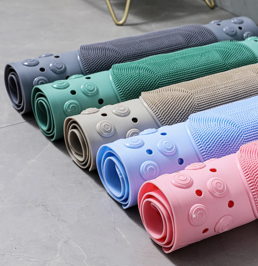 Non-slip Bath Mat PVC Safe Luxury Shower Mat Drain Hole Creative Massage Foot Bath Mat Easy to Clean Bathroom Carpet