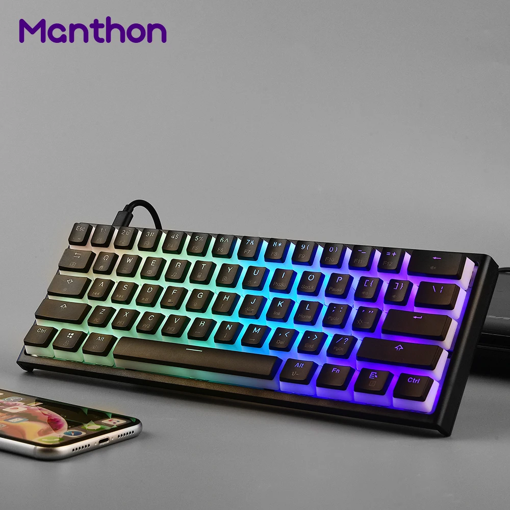 Teclado mecânico 60% 61 teclas com tampas de pudim preto e branco