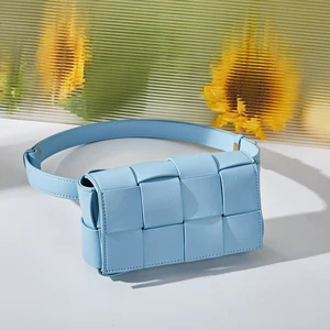 Women's Custom Leather Shoulder Crossbody Bucket Tote Bag Wholesale Summer Messenger Saddle Woven Handbags for Ladies